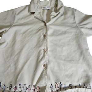 VTG DAVID DART SPORT Womens Embroidered People Artsy‎ Button Up Shirt Large